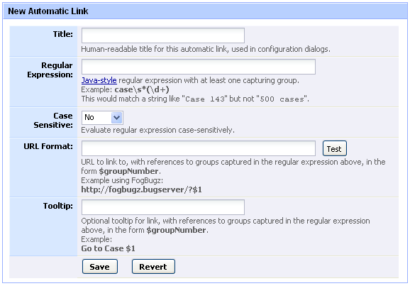 Creating a new Automatic Link